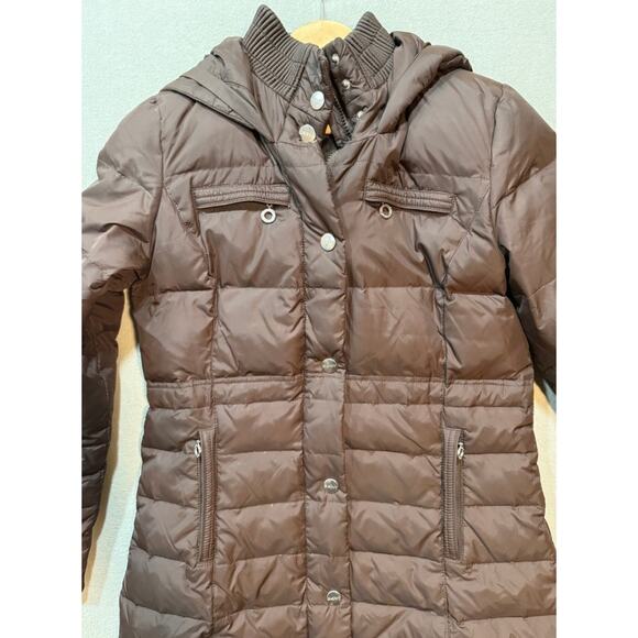 DKNY Hooded Long Down Puffer Coat with Removable Fur Trim in Brown Size M - Picture 5 of 10